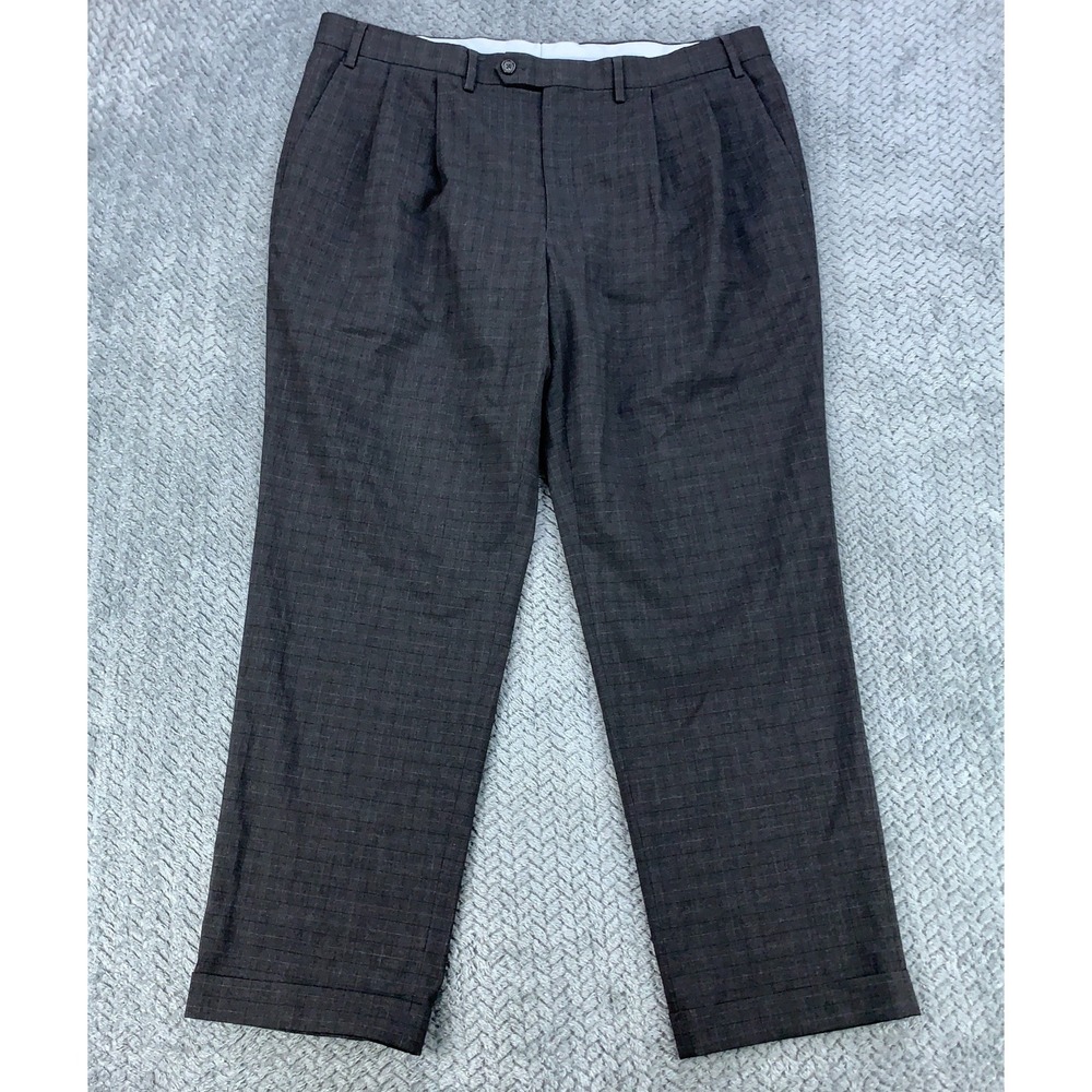 Ralph Ralph Lauren Dress Pants Men's 40x30 Gray Windowpane Check Pleated Cuffed